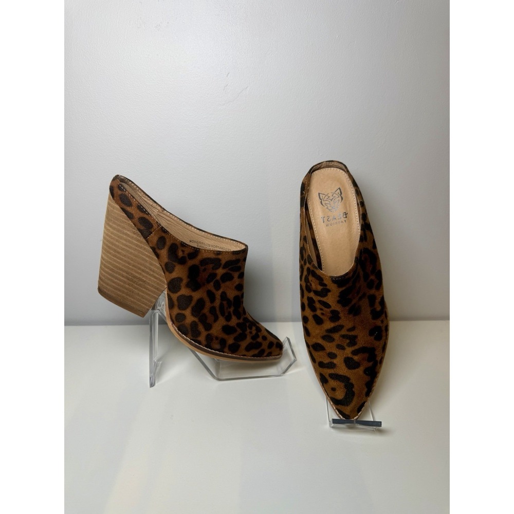 Beast Fashion Leopard Print Mule Booties Block Heel Women's Size 8 - Picture 1 of 8